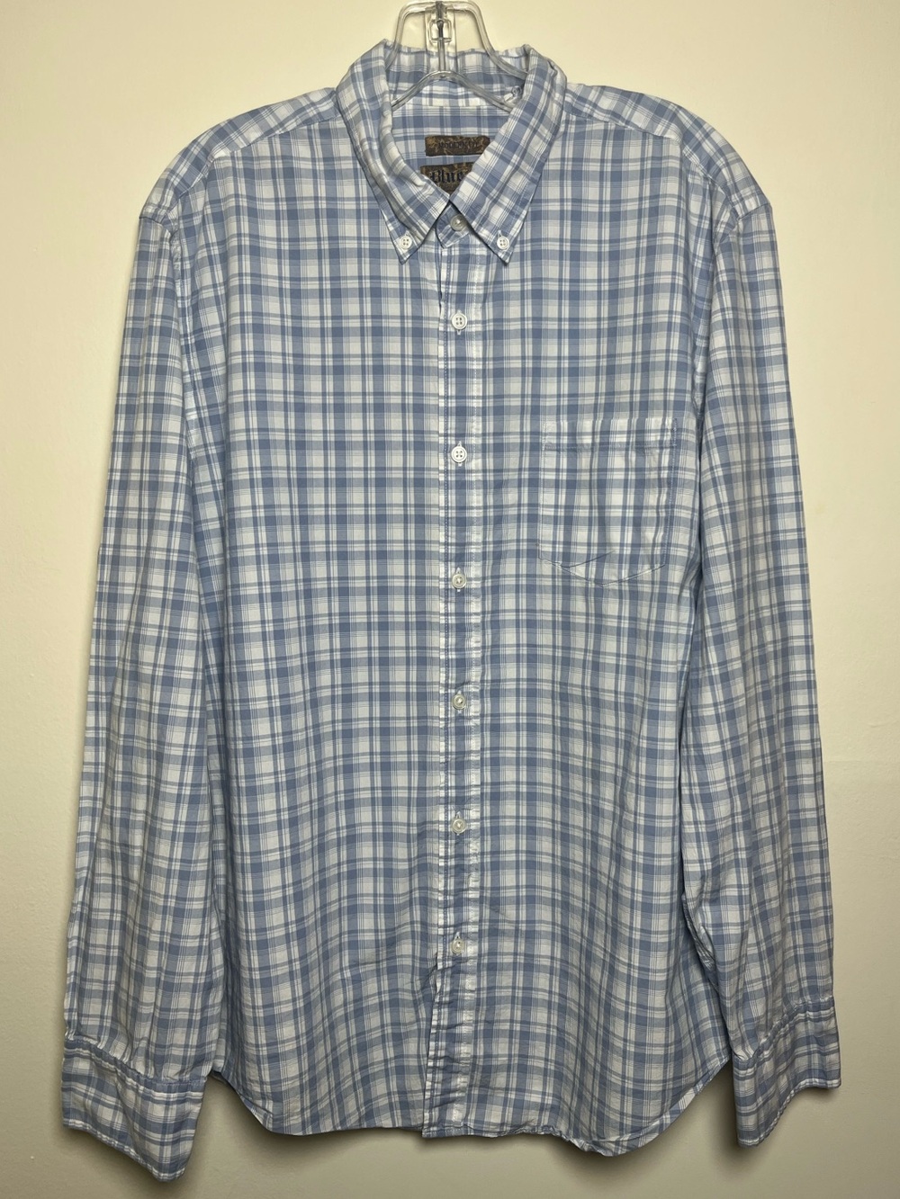 Men's Blue Pronto Uomo Light Blue & White Plaid Cotton Button-Down Shirt Size L